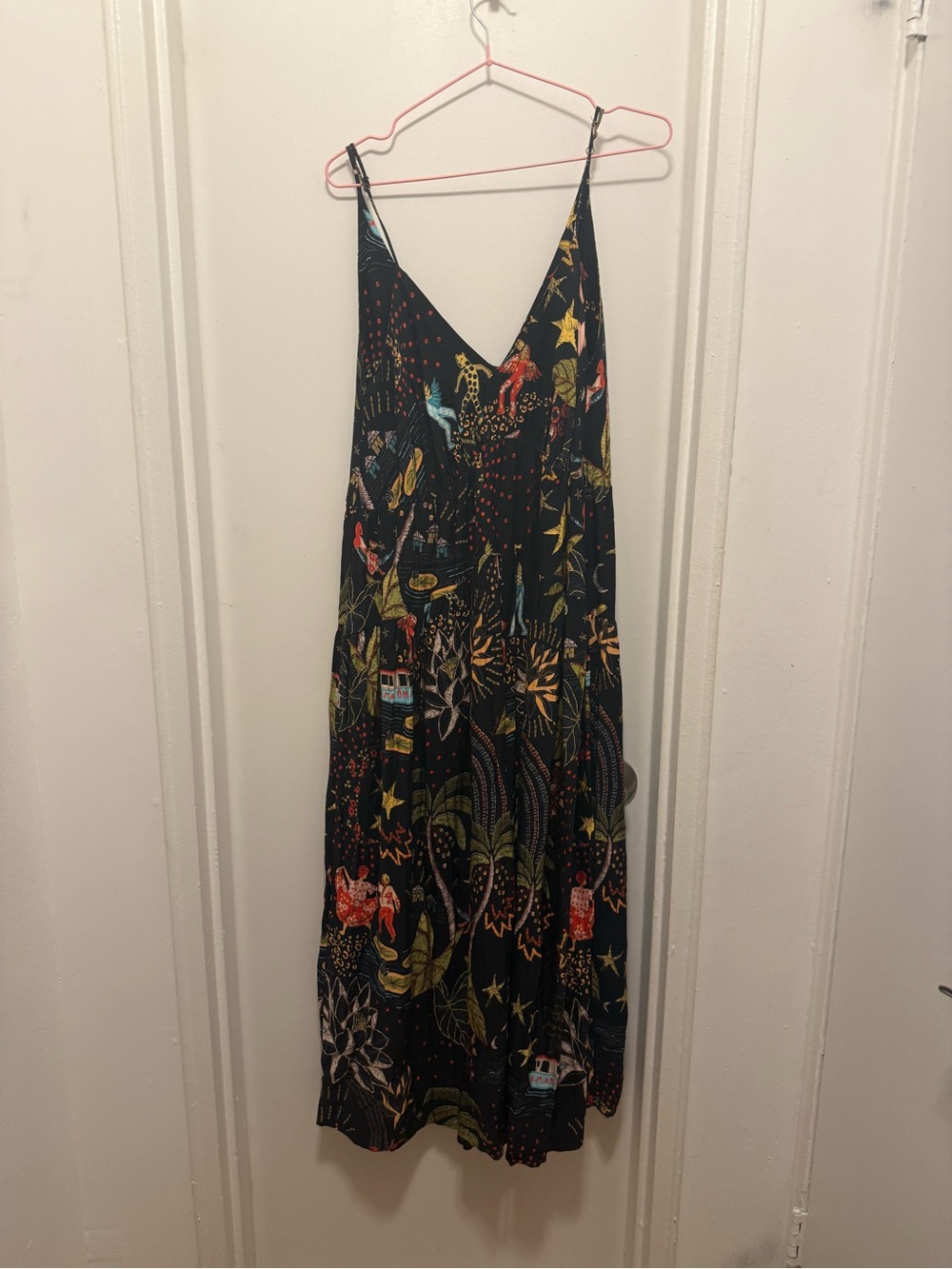 Black Floral Print Slip Jumpsuit with Spaghetti Straps